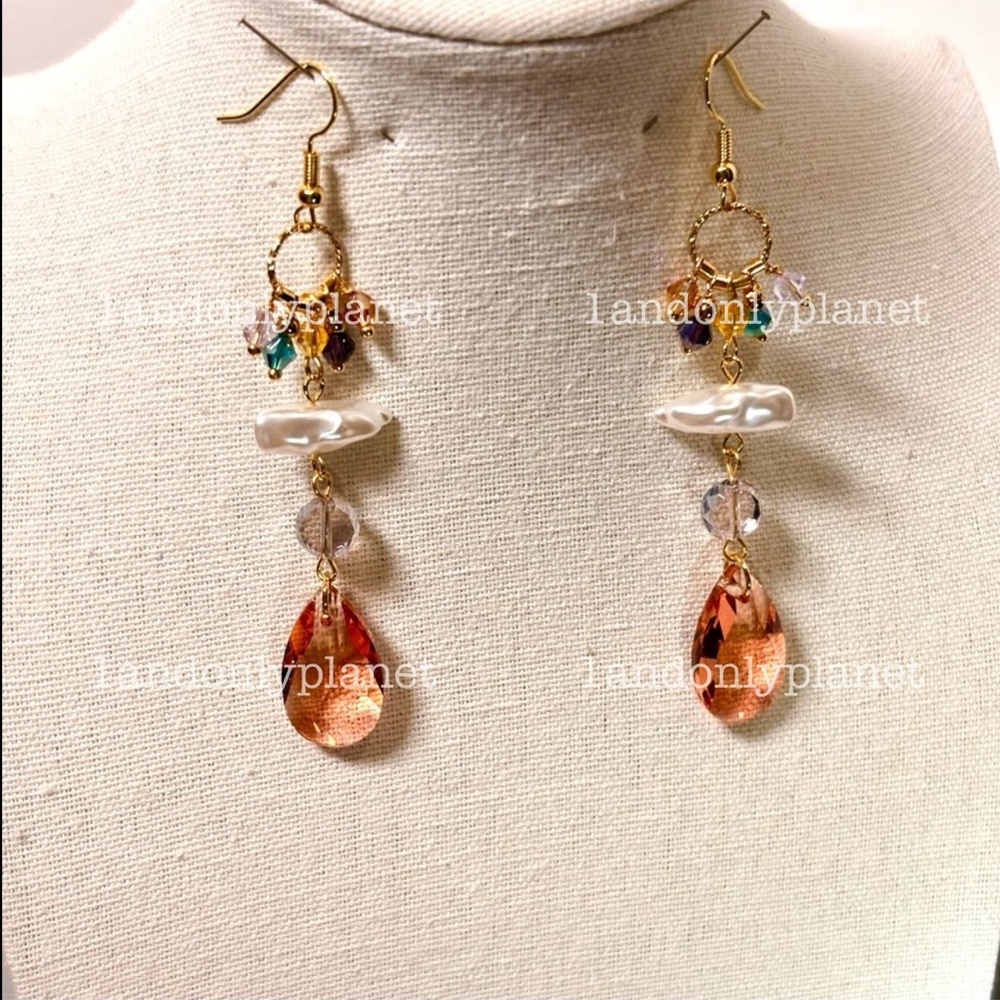 Set of Multicolor Pearl Gold Drop Statement Earring & Bracelet Elegant & Unique - Picture 6 of 10